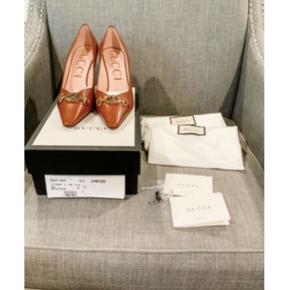 NIB Gucci Zumi 75 Pump Cognac Leather Pumps - Picture 7 of 12